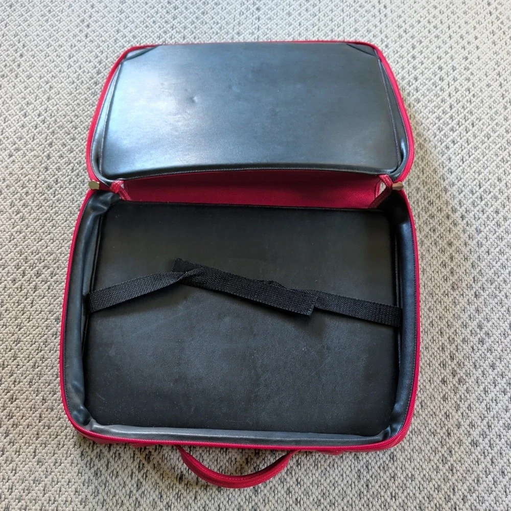 Levenger Red Leather Zipper Portfolio Organizer Laptop Travel Case Rare Office